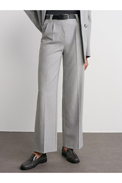 Dilvin 71550 Belted Smart Trousers-Light Gray