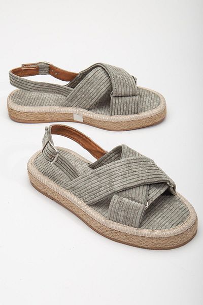 Dilimler Ayakkabı Velvet Thick Sole Cross Strap Khaki Women's Sandals