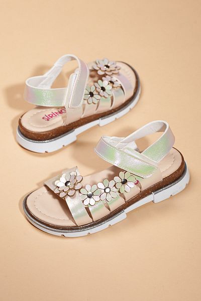 Dilimler Ayakkabı Şirin Young Orthopedic Floral Mother of Pearl Girls Sandals