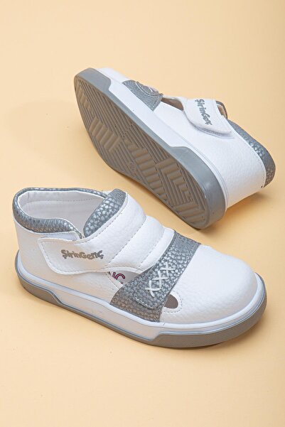 Dilimler Ayakkabı Şirinbebe Şiringenç Stitching Detailed White Girl's İlkadım Baby Kids Shoes with Two Velcro