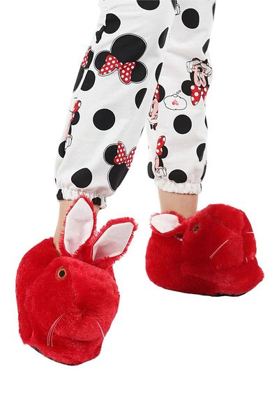 Liger Plush Rabbit Figured Anti-Slip and Noise-Proof Home Slippers RED