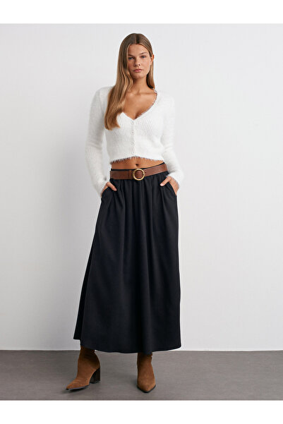 Dilvin 60275 V-Neck Buttoned Soft Textured Shiny Knitwear Cardigan-Ecru