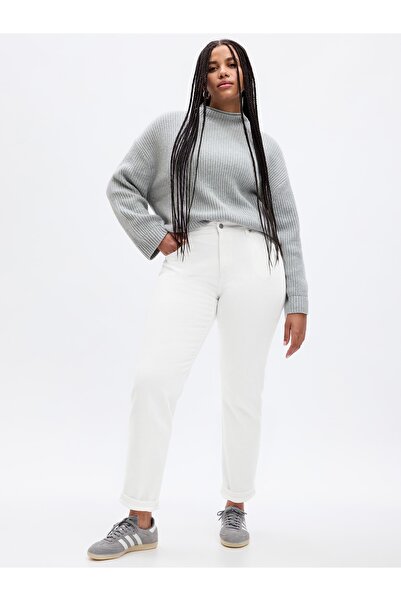 GAP Kadın Beyaz Mid Rise Girlfriend Jean Pantolon