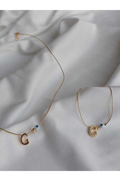bijoux uniques G Letter Evil Eye Bead Detailed Gold Non-Tarnish Coated Neckla...