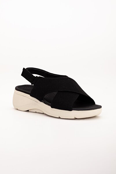 Dilimler Ayakkabı Black Linen Faylon - Wedge Sole Women's Sandals