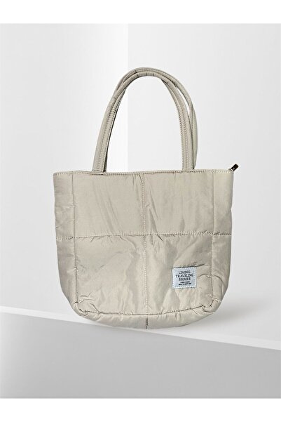 MOD10 Kadın Maxi Boy Paraşüt Kumaş Kapitoneli Yazı Detaylı Shopper Tarz Kol V...