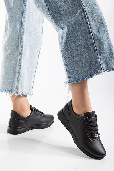 Dilimler Ayakkabı Thin Sole Tied Skin Black Women's Sports Shoes
