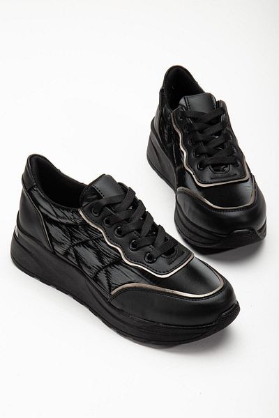 Dilimler Ayakkabı Parachute Material Thick Sole Tied Black Women's Sports Shoes