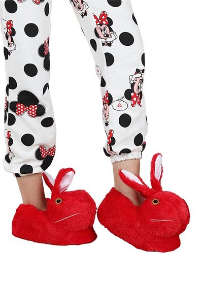 Liger Plush Rabbit Figured Anti-Slip and Noise-Proof Home Slippers RED