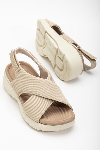 Dilimler Ayakkabı Beige Women's Sandals - Linen Material and Wedge Sole