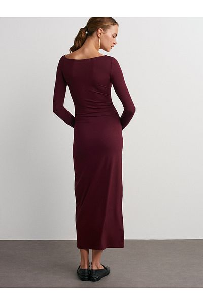 Dilvin 91140 Rochie midi cu maneca lunga-visiniu