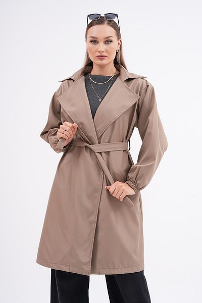 REELMODA Double Breasted Collar and Balloon Sleeve Comfortable Fit - Women's Stylish Trench Coat