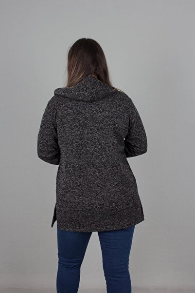 Truva XXL Large Size Glittery Hooded Knitwear Cardigan Black