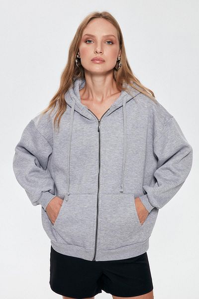 Quzu Gray Melange Zippered Sweat