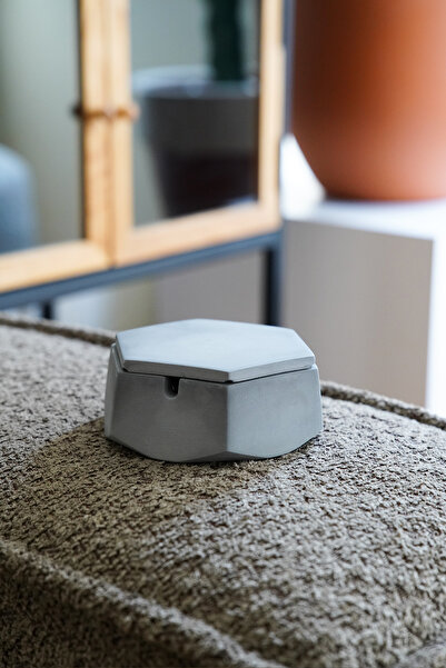 sin istanbul Gray Steel Ash Tray - Hexagon with Lid