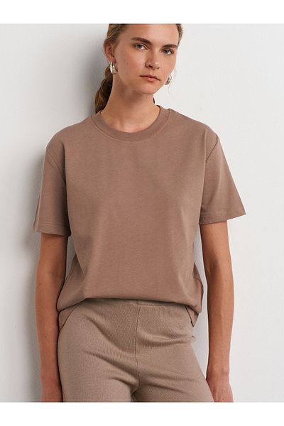 Dilvin Διακοσμητικό ραμμένο μπλουζάκι 30312 Mink Crew Neck