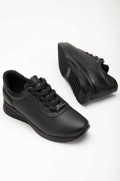 Dilimler Ayakkabı Thin Sole Tied Skin Black Women's Sports Shoes