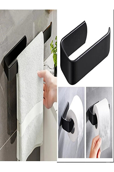 KapKacakAl Siyah Yapışkanlı Lamalı Rulo Havluluk  ve Lamalı Tuvalet Kağılık Seti