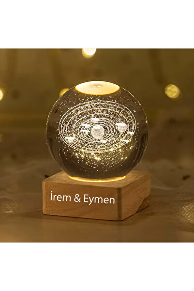 hediyesahibi İsme Özel Büyük Boy Işıklı Kare Ahşap Kaideli Gezegenler Temalı ...