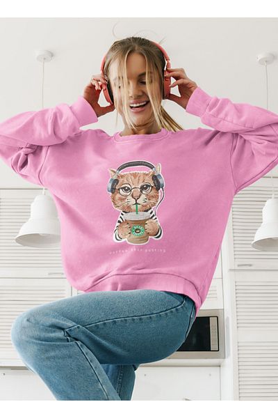 SUNFREE Γυναικείο φούτερ Oversize Cat Printed