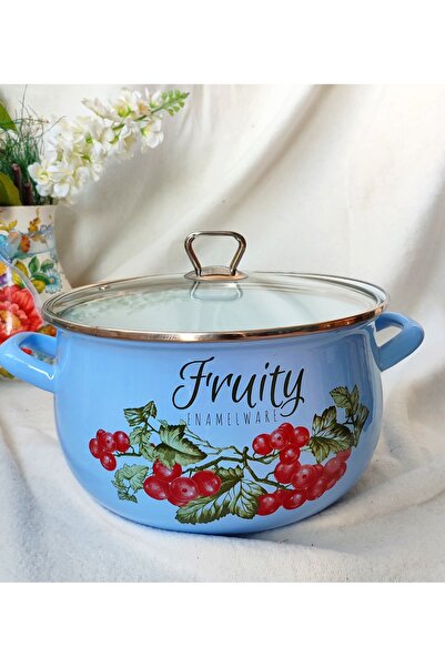 EBRULİEMAYE Fruity Enamel Pot 6 Liters 26 cm Milk Yogurt Soup Stewpot Jam Pot