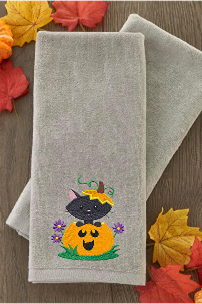 Ursa HALLOWEN  CADILAR BAYRAMI BALKABAĞI KEDİSİ TASARIMLI NAKIŞLI HAVLU 30X50