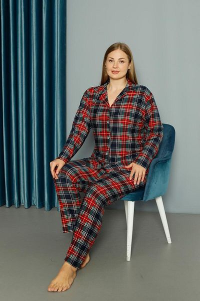 Mutlu City New Model Buttoned Large Size Suede Women's Pajamas Set 13686-Red-Smoke
