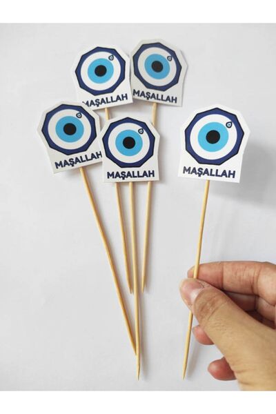 BEYHAN BAYHAN 15 cm Uzun Kürdan - 30 Adet Dekoratif Nazarboncuk Baskılı Karto...