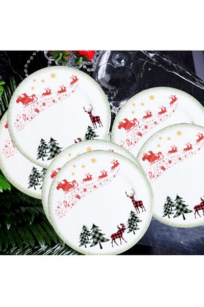 Pinkev 6 Person Porcelain 19cm New Year Patterned Cake Dessert Plate Plate Set