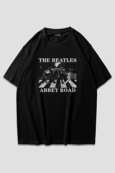 giyinikim تي شيرت The Beatles Abbey Road أسود كبير الحجم للجنسين
