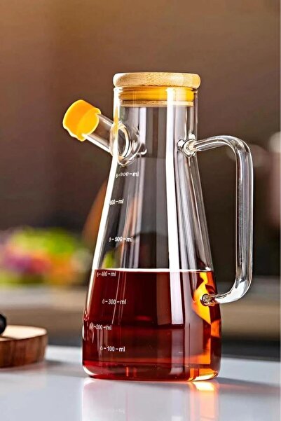 abnturk Bambu Kapaklı Yuvarlak Cam Sızdırmaz Yağ Sürahisi Büyük Kapasiteli Ya...