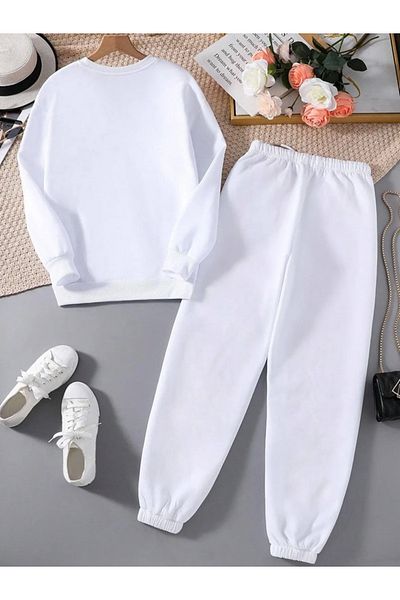 EXPECTED Unisex Oversize Printed Cotton Raised Crew Neck Elastic Bottom Top Tracksuit Set