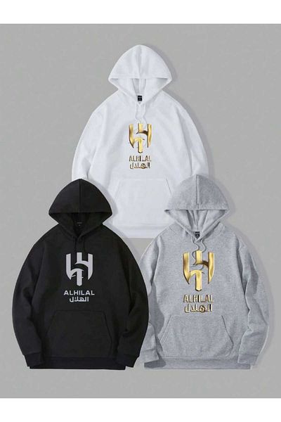 Oneoctobeer Unisex Al Crescent Printed Oversize 3-Piece Sweatshirt