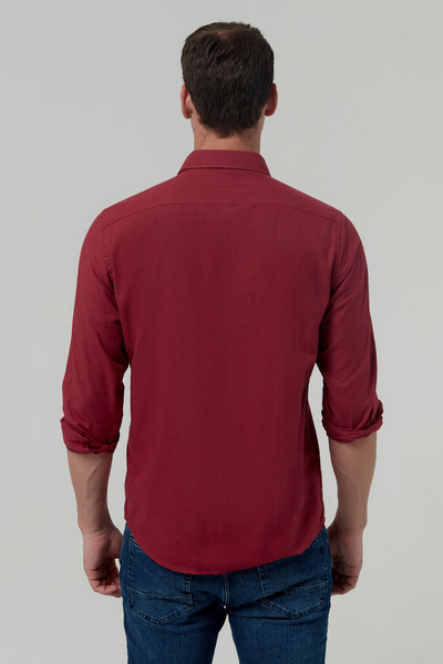 D'S Damat Slim Fit Red Plain Cotton Shirt