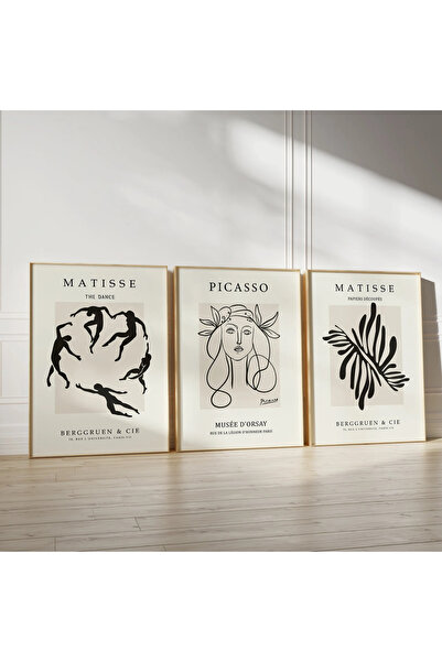 woodhomeworks Ahşap Çerçeveli 3 Lü Soyut Tablo Home Ev Salon Oturma Odası Yat...