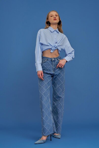 Quzu Fekete farmer nadrág magas derekú illeszkedéssel