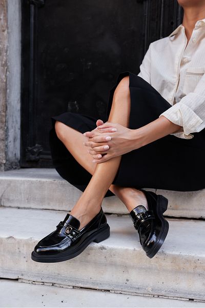 ANGELİNA JONES Alvaro Women's Black Patent Leather Genuine Leather Loafer Shoes