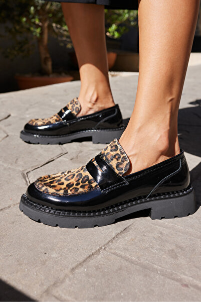 ANGELİNA JONES ЖІНОЧІ ЧОРНІ МОКАСИНИ З НАТУРАЛЬНОЇ ШКІРИ ЛЕОПАРДА