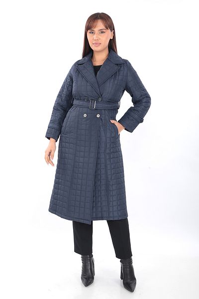 Dabenti women style Women's Navy Blue Large Size Belted Quilted Coat