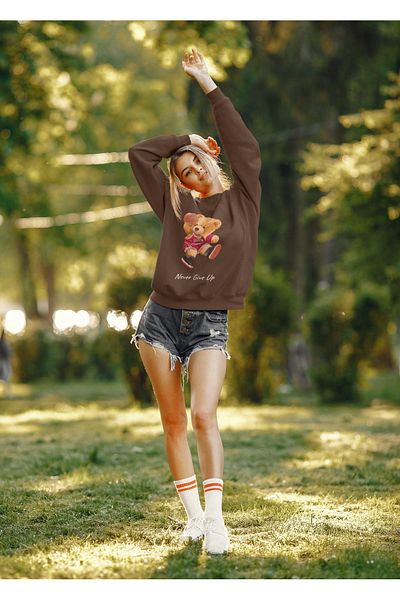 SUNFREE Унисекс суичър с щампа на плюшено мече