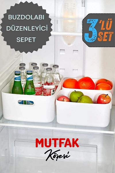 Mutfak Köşesi 3-Piece Freshbox In-Cabinet Organizer Basket, Storage Box, Organizer 1 Piece 9.5 Lt + 2 Pieces 3.5 Lt