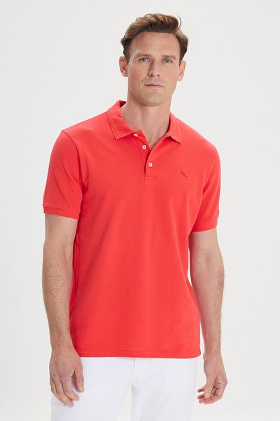 ALTINYILDIZ CLASSICS Men's Red Slim Fit Slim Fit Polo Collar 100% Cotton Short Sleeve T-Shirt