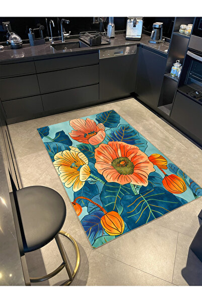 Rugs Modern Halı Παριζιάνικη Συλλογή Μπλε Θεματικό Φλοράλ Μοτίβο με λουλούδια...