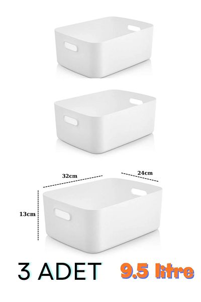 Mutfak Köşesi 3-Piece Tidybox Large Size 9.5 Lt Basic Bathroom Organizer Basket, Decorative Refrigerator Organizer