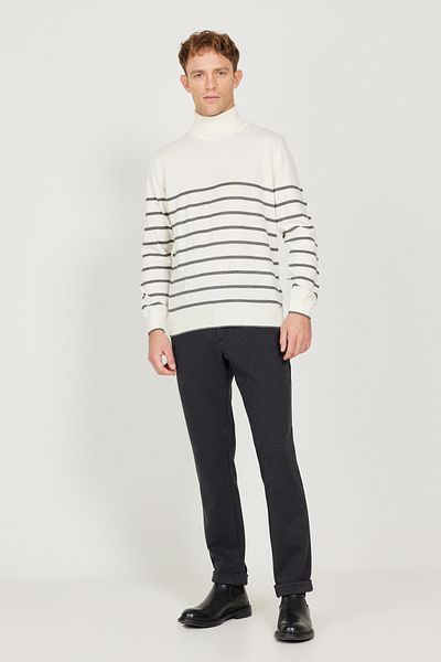 ALTINYILDIZ CLASSICS Men's Ecru-Gray Wool Standard Fit Regular Fit Full Turtleneck Knitwear Sweater
