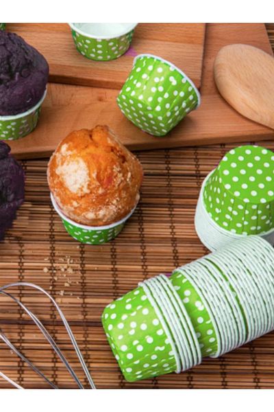EFE PASTACILIK Green Polka Dot Muffin Paper Capsules 25 Pieces 50x39 Mm
