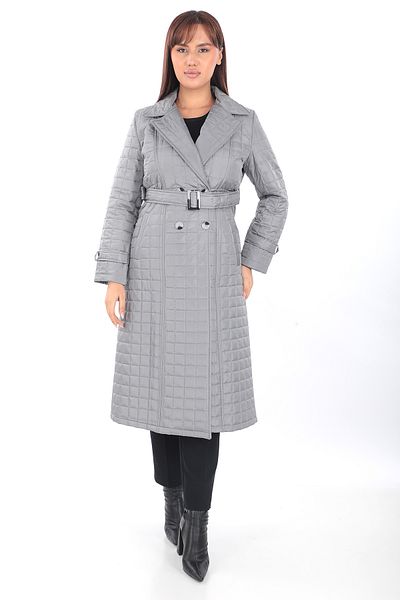 Dabenti women style Women's Gray Plus Size Belted Quilted Coat