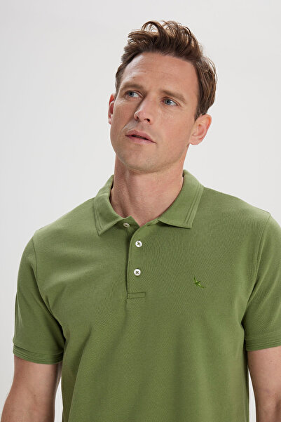 ALTINYILDIZ CLASSICS Men's Green Slim Fit Slim Fit Polo Collar 100% Cotton Short Sleeve T-Shirt