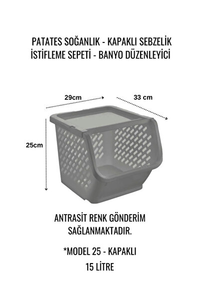 Mutfak Köşesi 4'lü Patates & Soğanlık, Kapaklı Katlı Sebzelik, Oyuncak Sepeti, Banyo Büyük Düzenleyici Antrasit