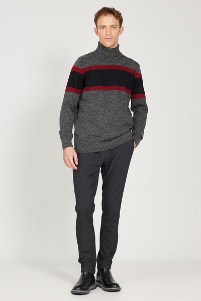 ALTINYILDIZ CLASSICS Men's Anthracite-Navy Wool Standard Fit Regular Fit Full Turtleneck Jacquard Knitwear Sweater